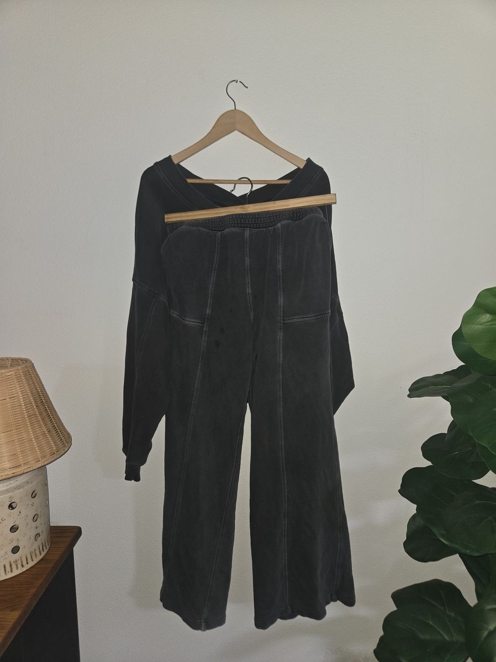 Wide-Leg Washed Black Women's Lounge Set